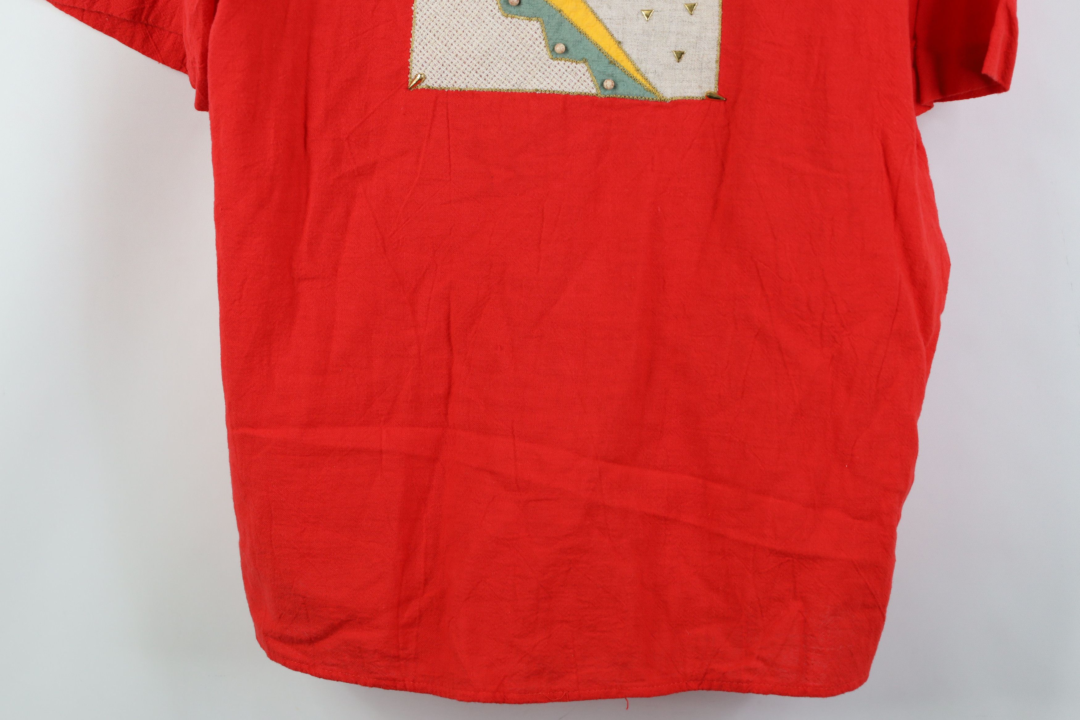 Vintage Vintage 90s Streetwear Cotton Abstract Sun Shirt Red USA Size L / US 10 / IT 46 - 3 Thumbnail