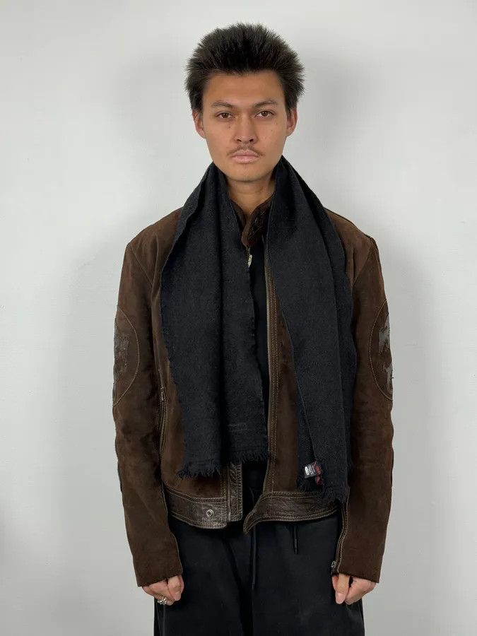 Roberto Cavalli 2000s Roberto Cavalli Abstract Lines Black Wool Scarf Size ONE SIZE - 2 Thumbnail