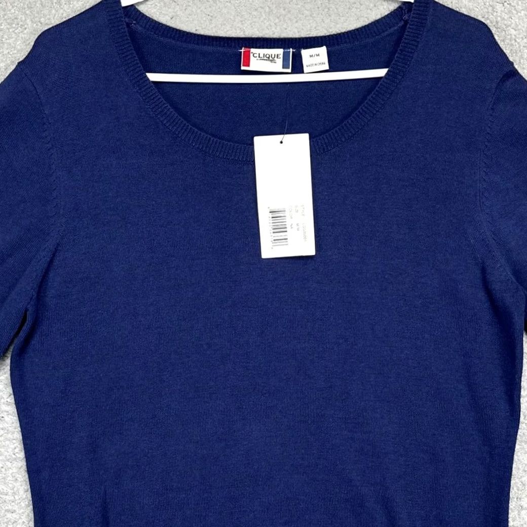 Vintage Clique Sweater Womens Medium Navy Crew Neck Pullover Lightweight Solid Knit Shirt? Size M / US 6-8 / IT 42-44 - 2 Thumbnail