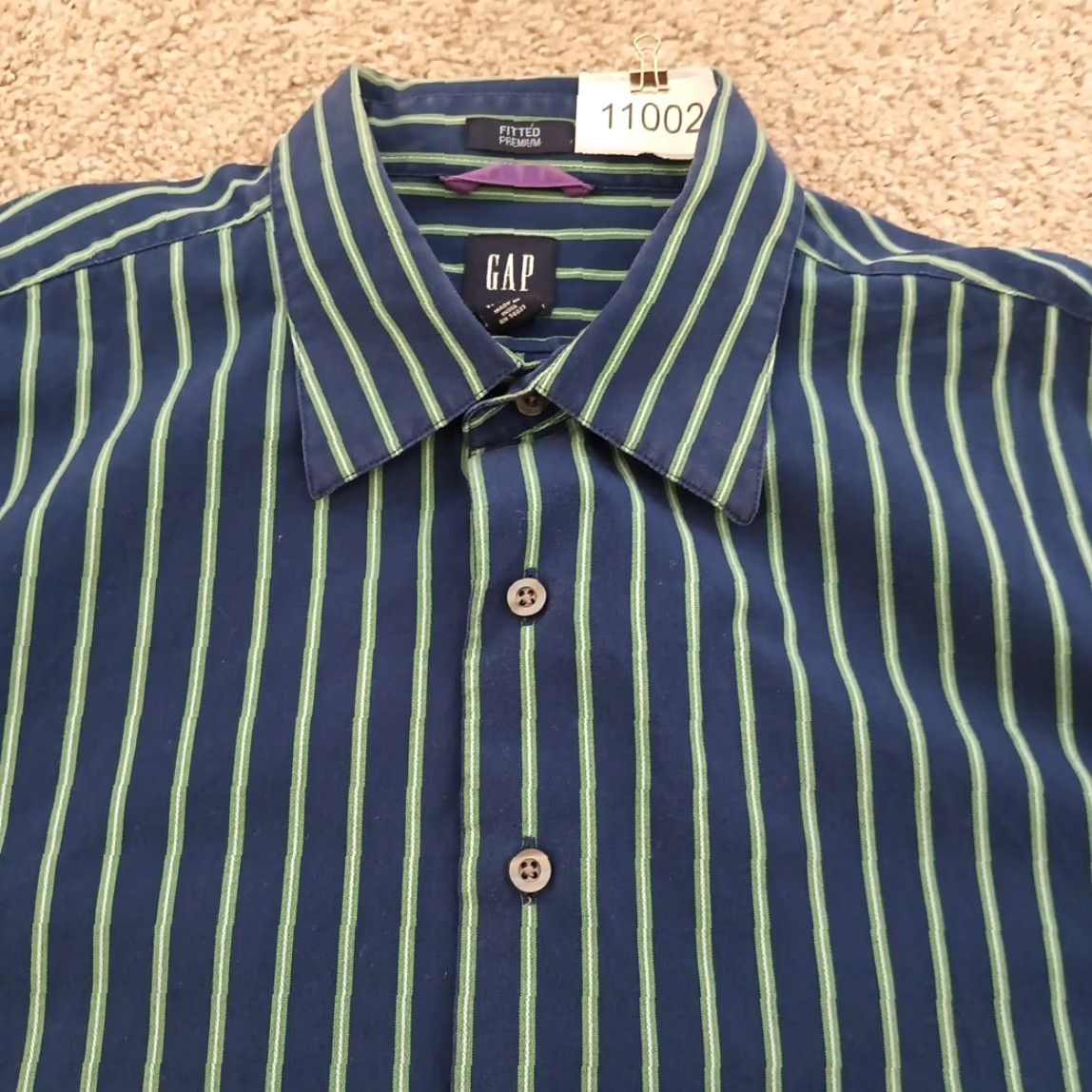 Gap Gap Shirt Mens XL Blue Green Striped Long Sleeve Button-Up Cotton Size US XL / EU 56 / 4 - 2 Thumbnail