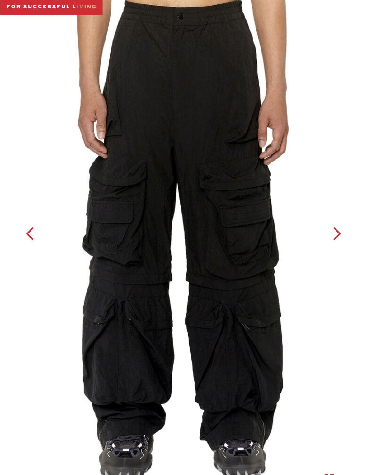 image of Diesel P-Staind Wrinkled Nylon Canvas Cargo Pants in Black, Men's (Size 30)