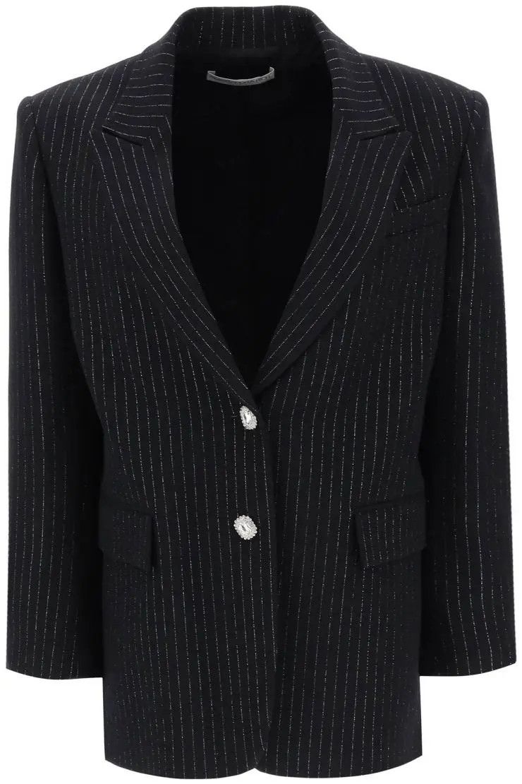 image of Alessandra Rich O1S22I1N0324 Lurex-Pinstriped Jacket In Black/silver, Women's (Size Medium)