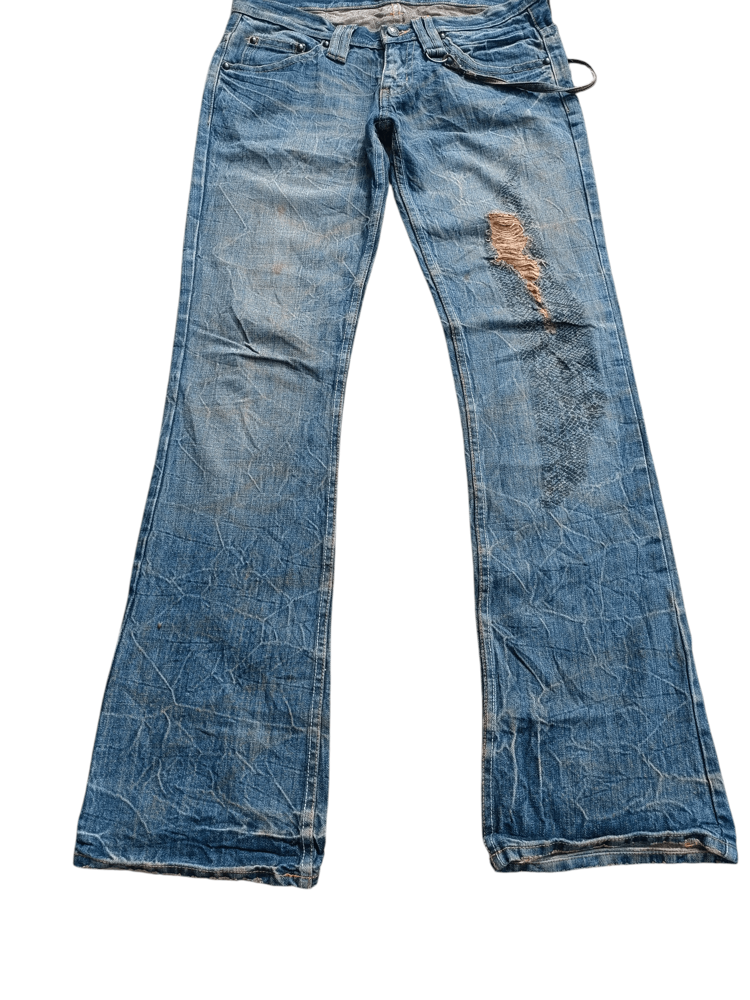 Japanese Brand FLARED Midas Japanese Machiavel Distressed Whiskers Jeans Size US 32 / EU 48 - 4 Thumbnail
