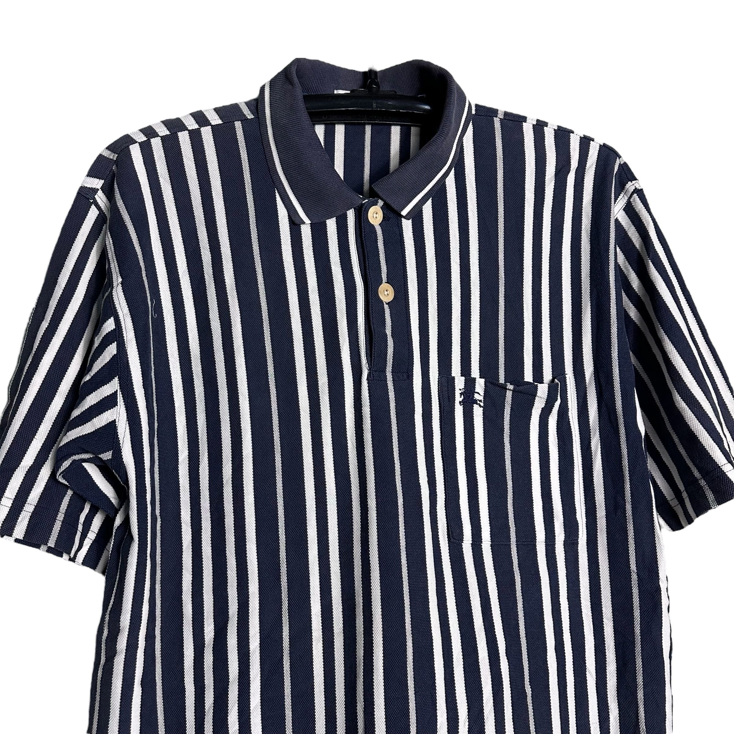 Burberry × Designer × Vintage 🔥RARE🔥Vintage Burberrys Striped Black White Polo Shirt Size US L / EU 52-54 / 3 - 2 Thumbnail