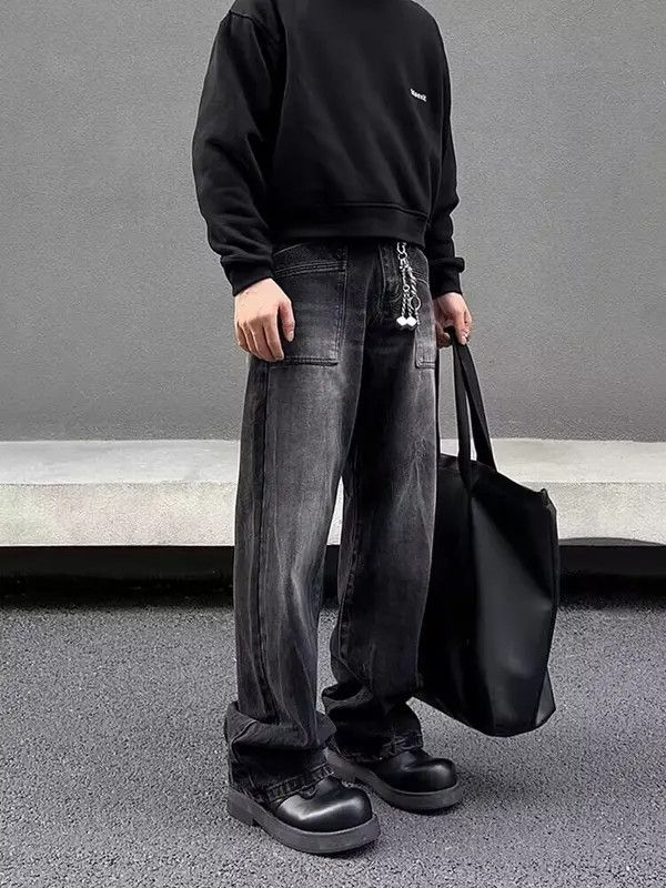 VIBE High Street Washed Loose Black Straight Leg Wide Leg Jeans Size US 30 / EU 46 - 4 Thumbnail