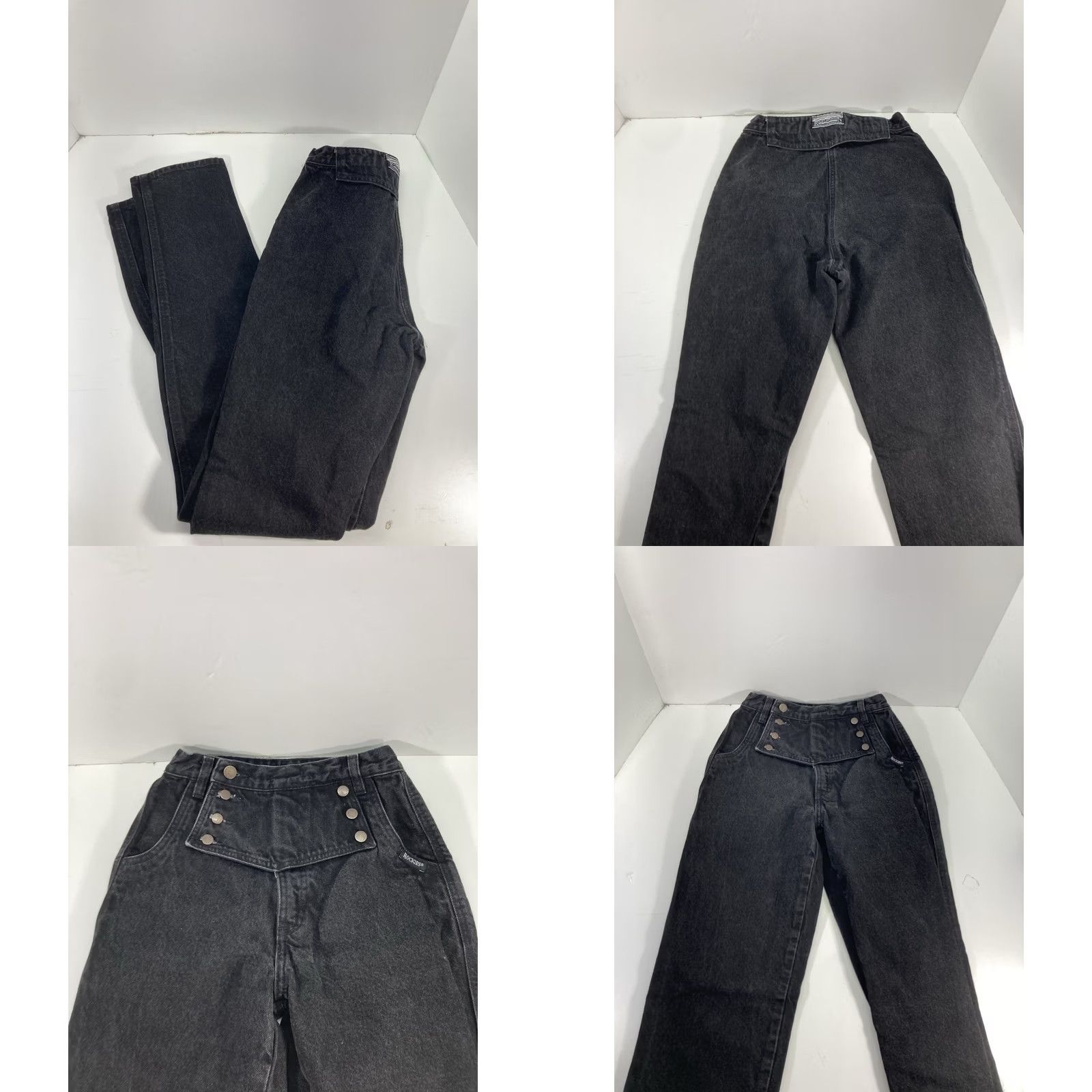 Vintage VINTAGE Rockies Jeans Women 24X34 Black Denim Bareback Tapered Leg Cotton Front Flap VTG Size 42" / US 20 - 9 Thumbnail