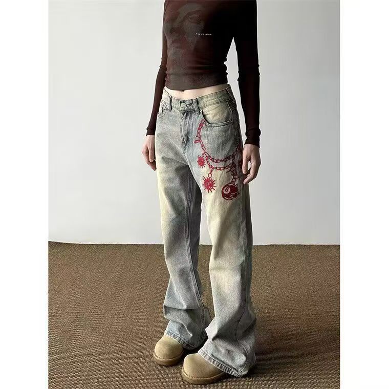 Vintage American street washed vintage distressed embroidered jeans Size US 32 / EU 48 - 4 Thumbnail
