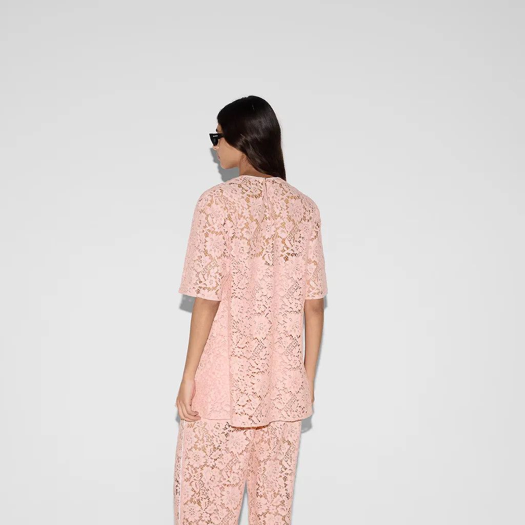 Gucci o1B3y1r0526 Floral Lace Short Sleeve T-Shirt in Pink Size M / US 6-8 / IT 42-44 - 3 Thumbnail