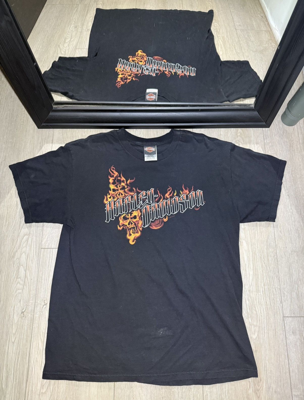 Harley Davidson × JNCO × Vintage Vintage / Y2K Harley Davidson Flaming Skeleton / Skull Shir Size US L / EU 52-54 / 3 - 1 Thumbnail
