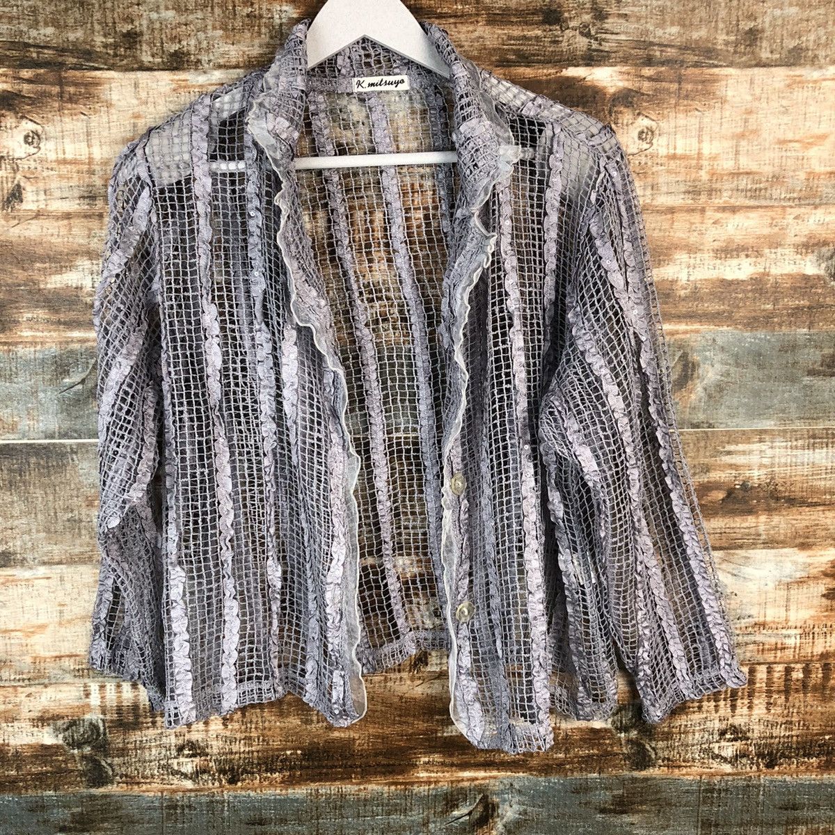 Japanese Brand K.Mitsuyo Grey crochet mesh net vintage sexy Cardigan #A1491 Size M / US 6-8 / IT 42-44 - 3 Thumbnail