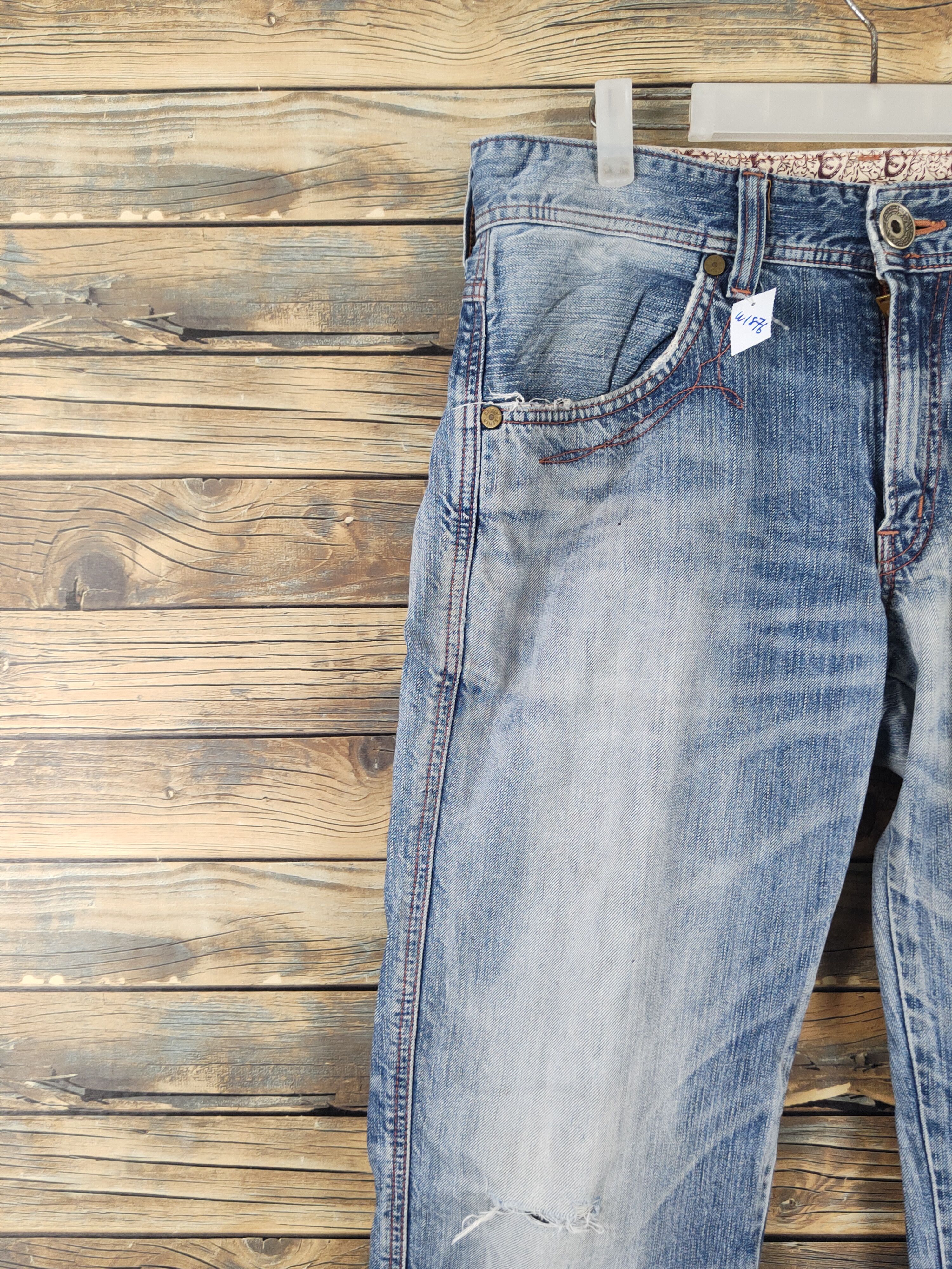 Edwin Edwin 503 Blue Distressed Ripped denim Jeans #W1876 Size US 35 - 3 Thumbnail