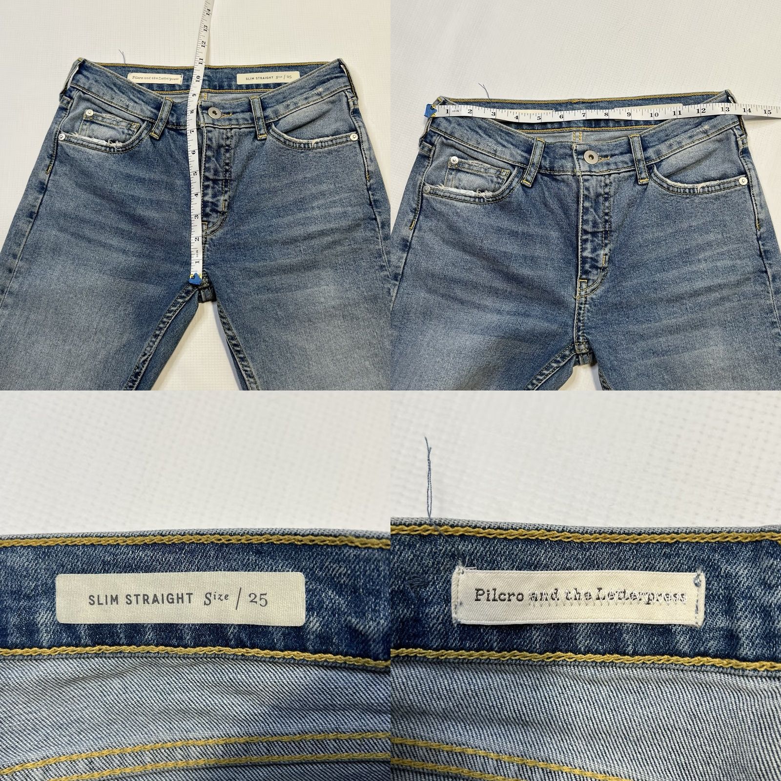 Anthropologie Anthropologie Pilcro Velvet Lace Tie Mid Rise Slim Straight Jeans Blue Size 25 Women Size 42" / US 20 - 8 Thumbnail
