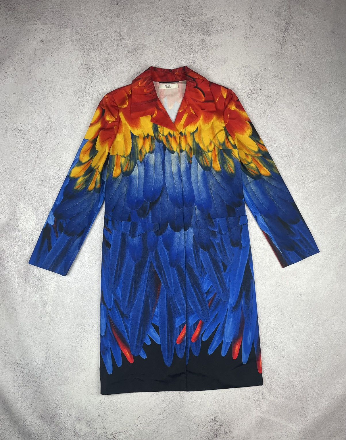 Prada PRADA 100% Silk Multicolor Feather Pattern Coat With Belt Size M / US 6-8 / IT 42-44 - 6 Thumbnail