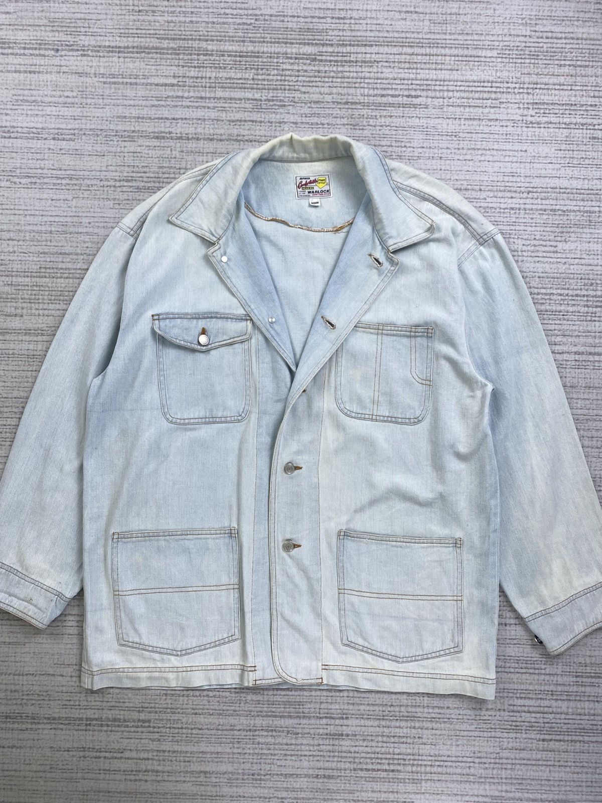 Japanese Brand × Vintage Vintage 80s Warlock Wash Denim Chore Jacket Size US L / EU 52-54 / 3 - 6 Thumbnail