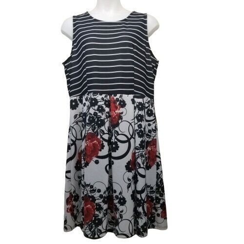 Vintage Lily Firmiana 2XL Floral Dress Black White Stripe Contrast Size XXL / US 16-18 / IT 52-54 - 1 Thumbnail