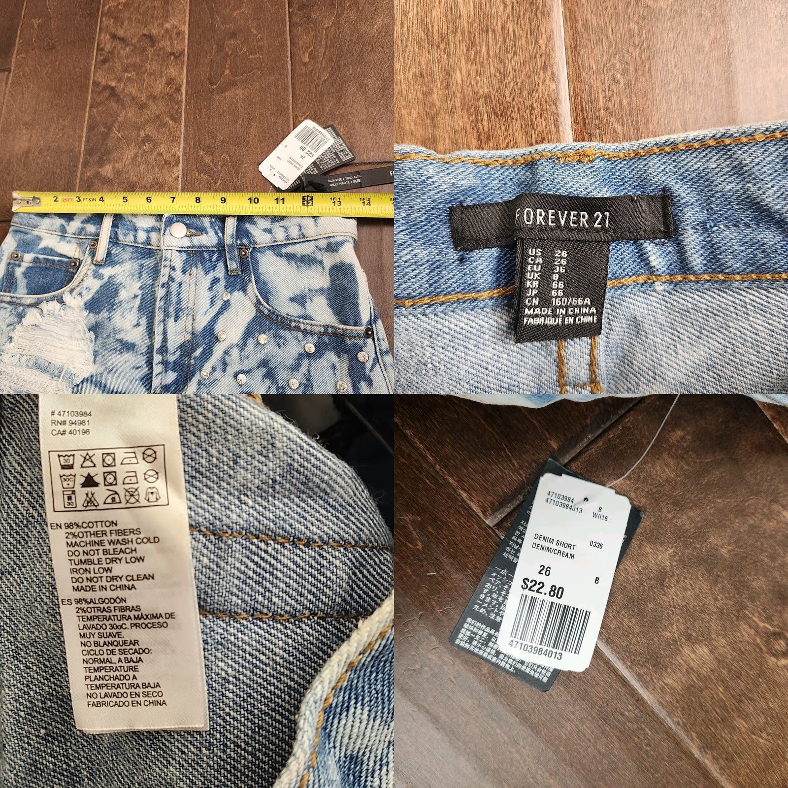Forever 21 FOREVER 21 Women's Denim Shorts High Rise Distressed Embellished Blue 26 Regular Batik Party/Cocktail Summer Spring Fall Womens Size 26" / US 2 / IT 38 - 8 Thumbnail