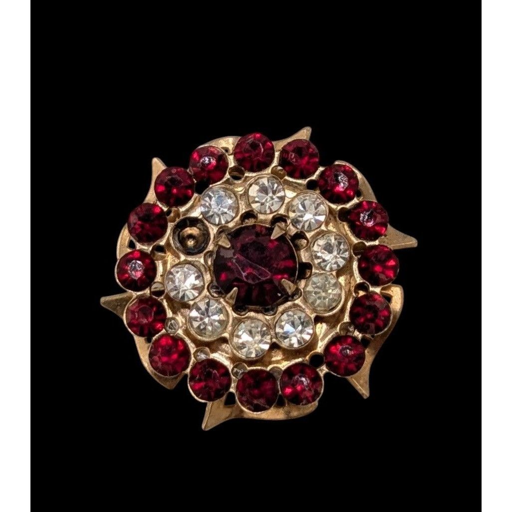 Other Vintage Regal Floral Brooch Gold Tone With Red And Clear Gem Size ONE SIZE - 1 Thumbnail