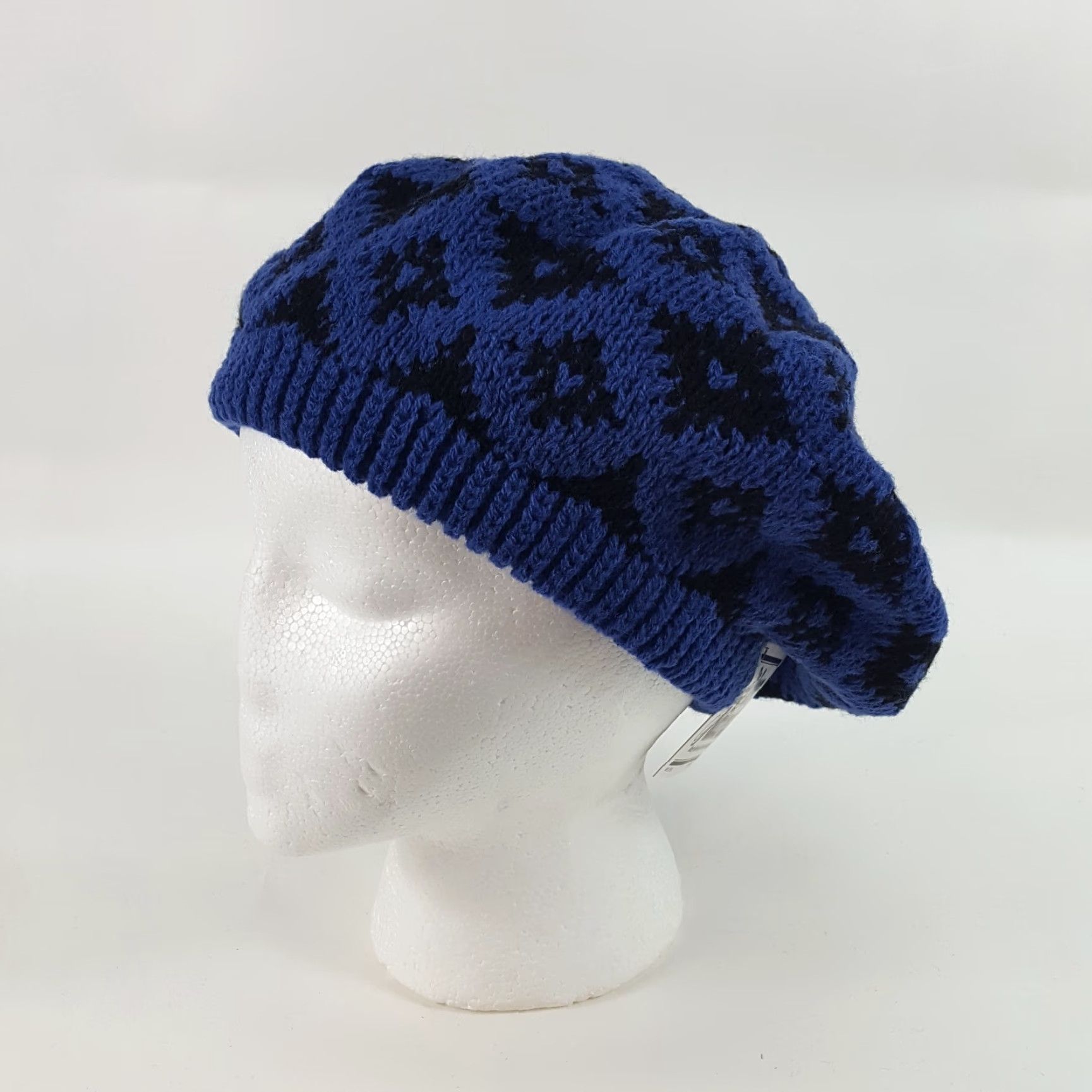 Vintage VINTAGE Vintage 80s Knit Wool Blue Diamond French Beret Warm Winter Hat Womens One Size Size ONE SIZE - 7 Thumbnail
