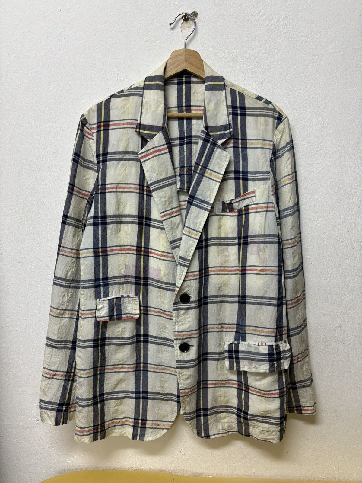 Yohji Yamamoto Vintage Rayon Yohji Yamamoto Ys Blazer Plaid Patchwork Size 50R - 2 Thumbnail