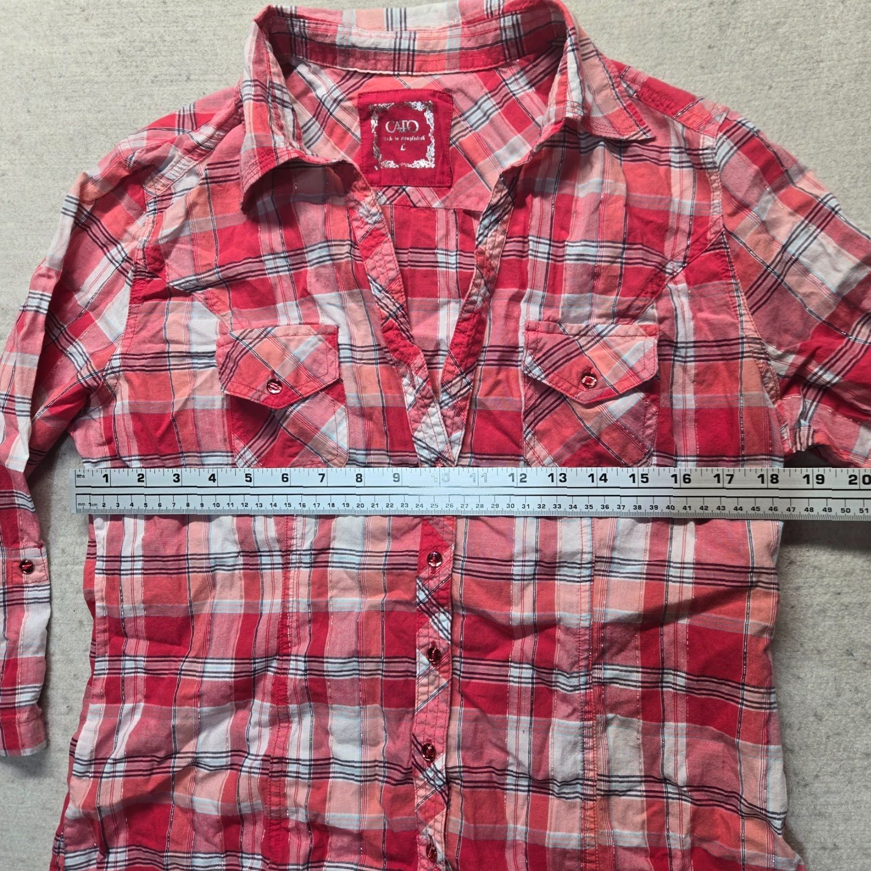 Vintage Cato Shirt Womens Large L Red Plaid Long Sleeve Roll Tab Snap Button Vintage? (Note: vintage rule; but item not vintage. Use NO Vintage. Use not add.) Size L / US 10 / IT 46 - 4 Thumbnail
