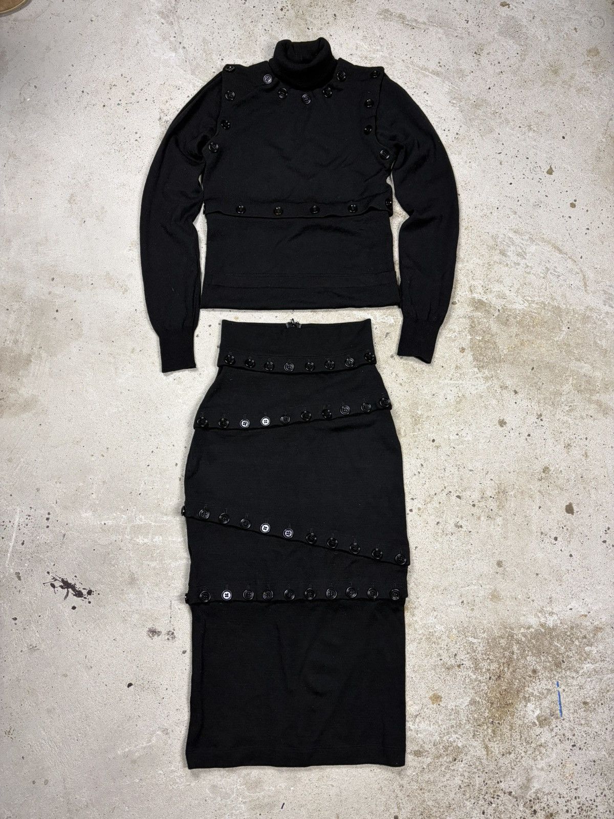 Dolce & Gabbana FW 2003 Dolce & Gabbana Black Button Up Skirt & Sweater Set Size S / US 4 / IT 40 - 2 Thumbnail