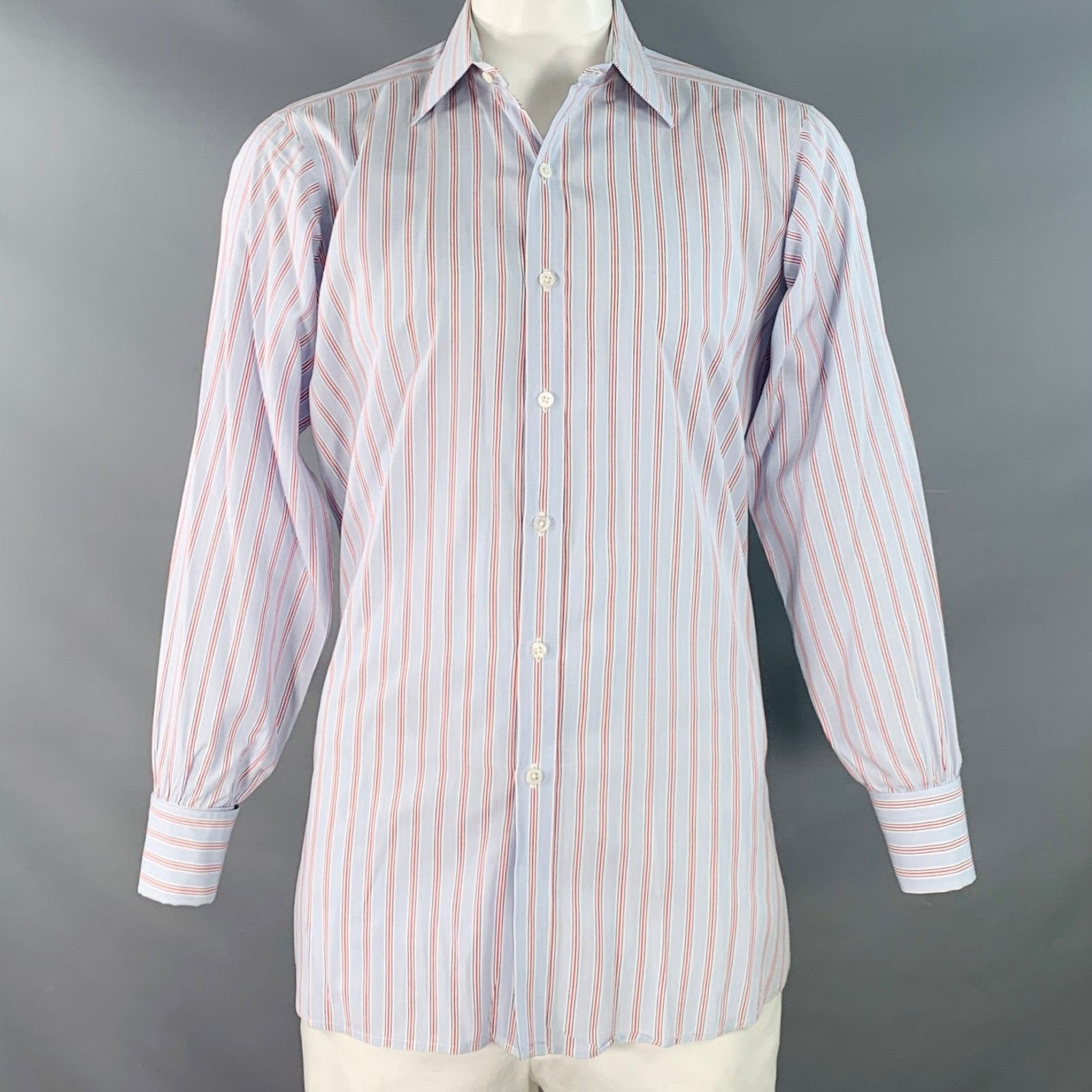Size L Blue Navy Red Stripe Cotton Long Sleeve Shirt