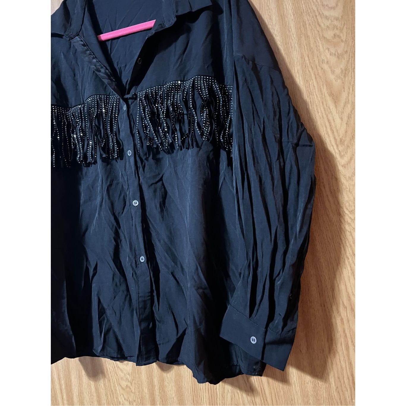 Other Woman’s Black Button Up Top With Rhinestone Fringe Woman’s S Size L / US 10 / IT 46 - 2 Thumbnail
