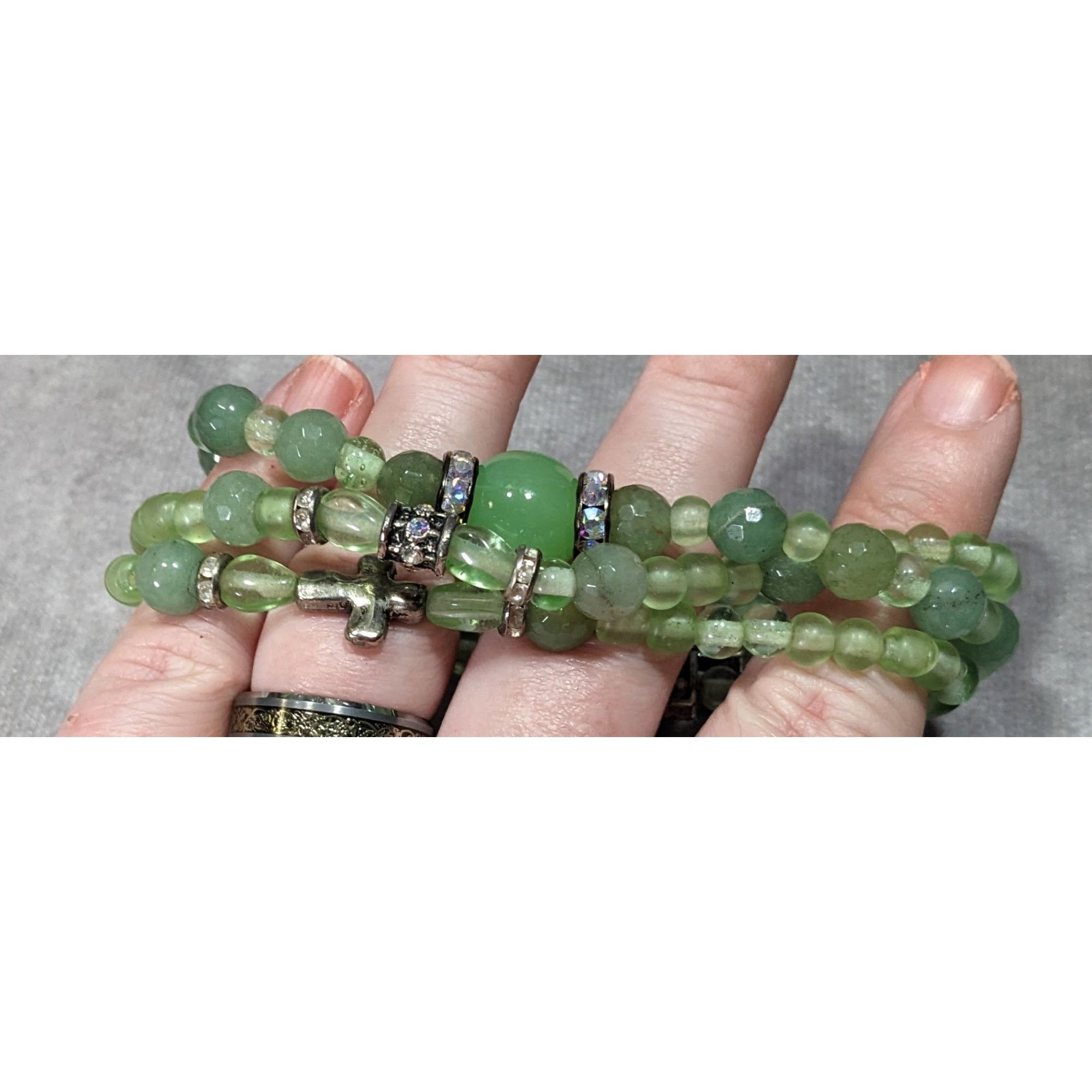 Other Religious Green Glass Beaded Layered Stretch Bracelet Size ONE SIZE - 5 Thumbnail