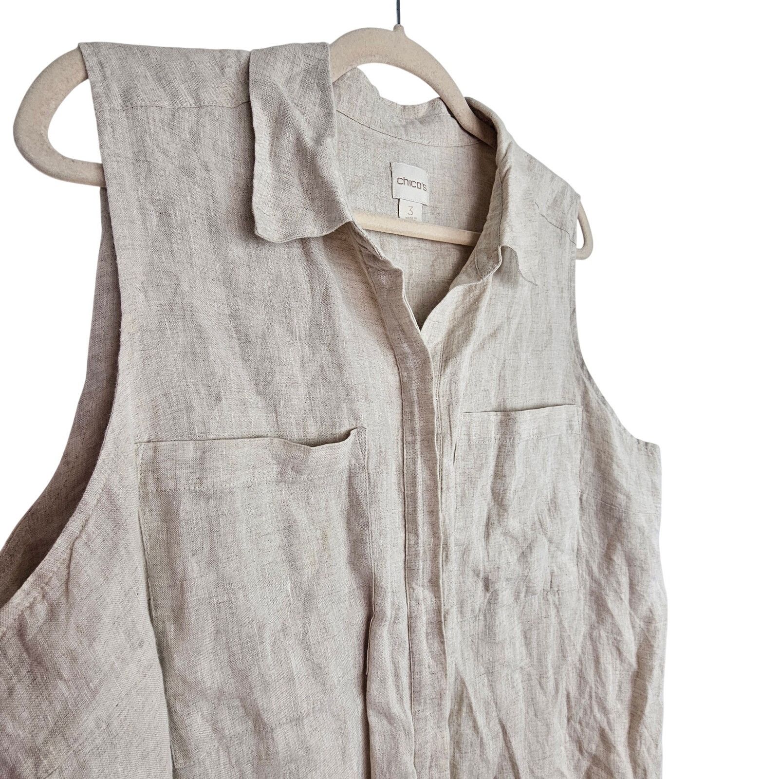Chicos Chicos Womens Linen Top L Coastal Grandma Resortwear Beach Size L / US 10 / IT 46 - 5 Thumbnail