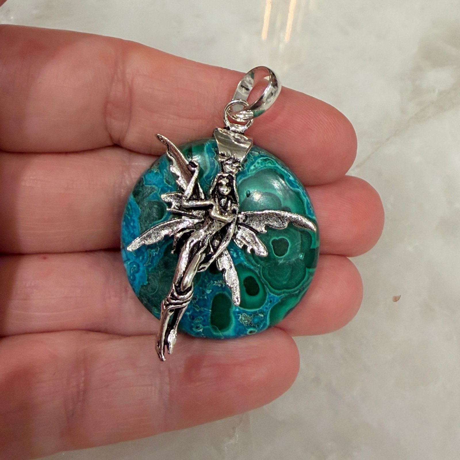 The Unbranded Brand Fairy Chrysocolla Malachite Pendant 925 Silver Overlay Size ONE SIZE - 5 Thumbnail
