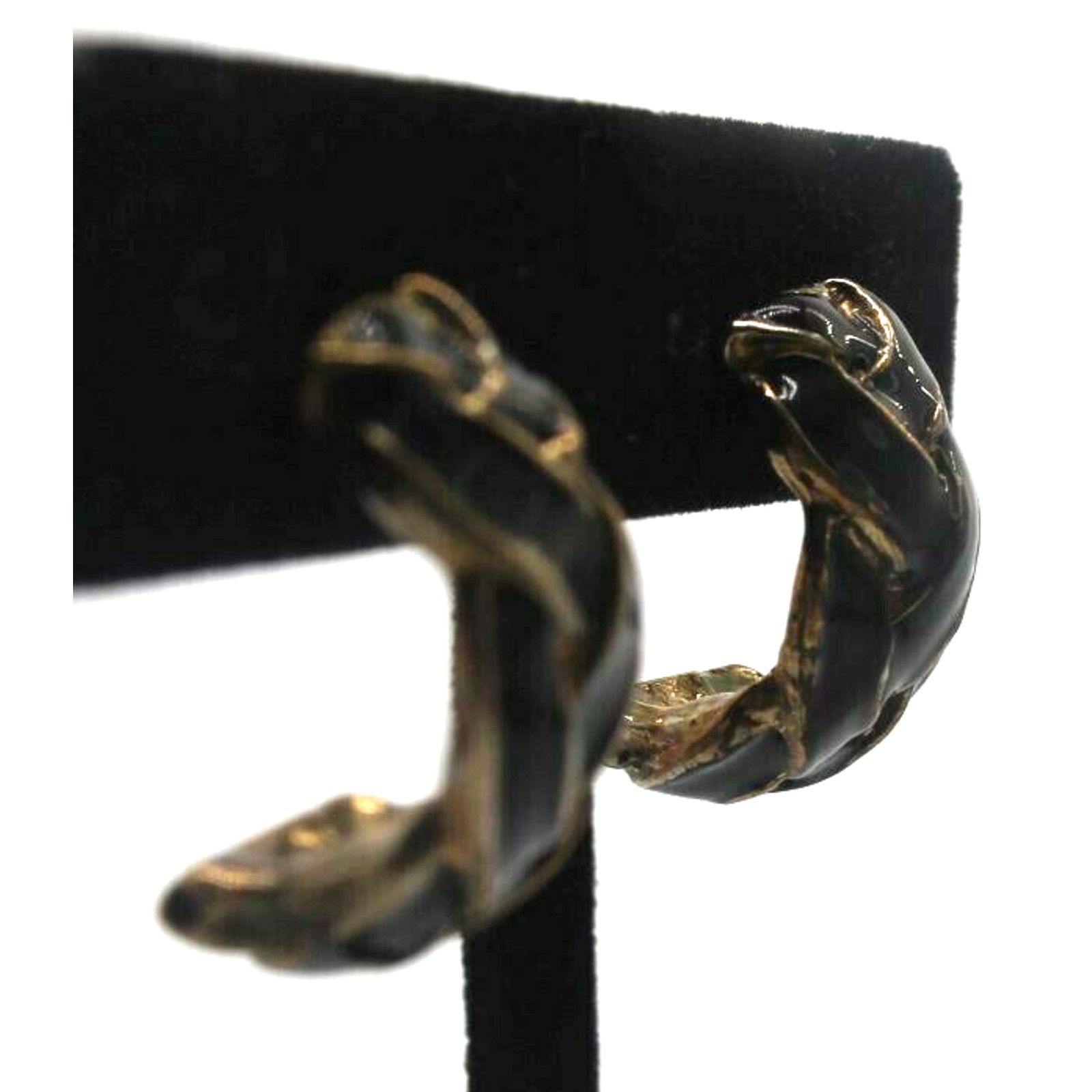 Other Black Enamel Twisted Braid Earrings • Gold Tone • Huggie 1" Size ONE SIZE - 2 Thumbnail