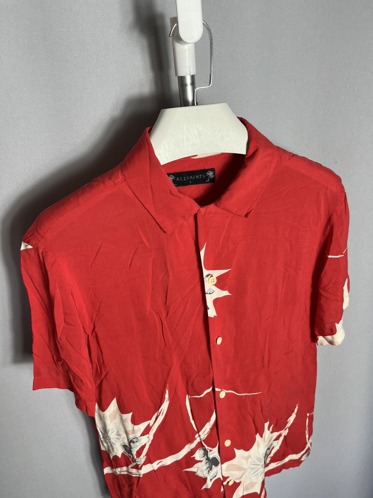 Allsaints Allsaints mokapu red viscose shirt mens lightweight floral Size US S / EU 44-46 / 1 - 5 Thumbnail