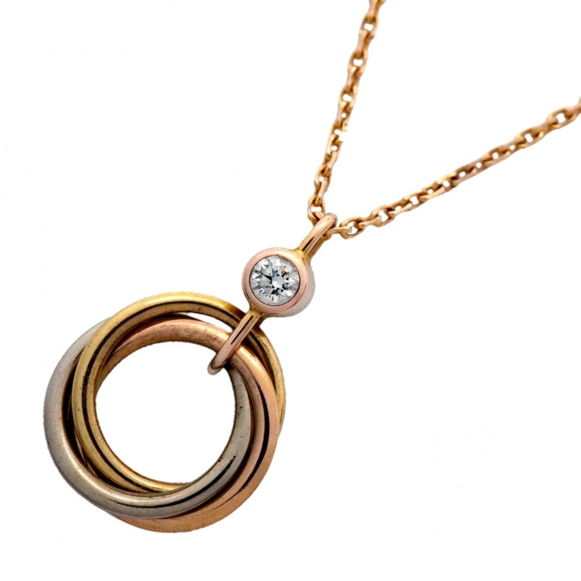 Cartier Baby Trinity Necklace 1PD 18KYG Yellow Gold 18KWG White 18KPG Pink Diamond Women's