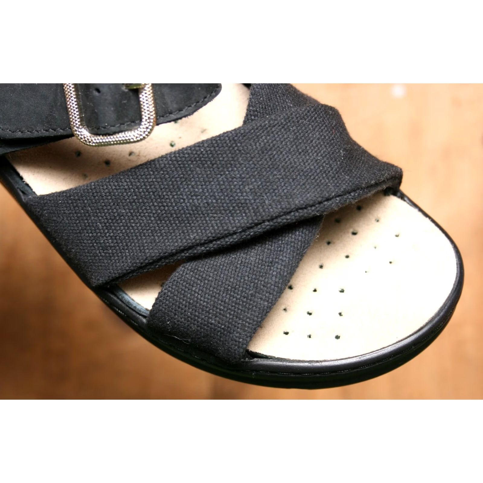 Vintage LA PLUME Slide Sandals Women Nubuck Canvas Black 8-8.5 EUR 39 Made in Italy Removable Insoles Size US 8.5 / IT 38.5 - 6 Thumbnail