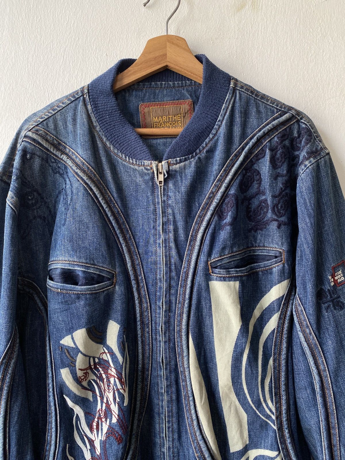 Marithe + Francois Girbaud Marithe Francois Girbaud Tribal Tattoo Denim Bomber Jacket Size US XL / EU 56 / 4 - 7 Thumbnail