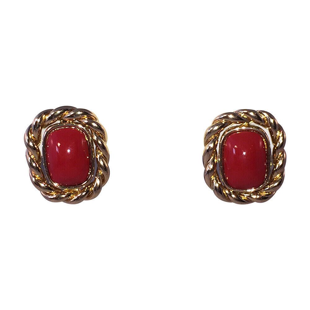 Dior Christian Dior Simulated Red Coral Cabochon Clip On Earrings Size ONE SIZE - 1 Thumbnail