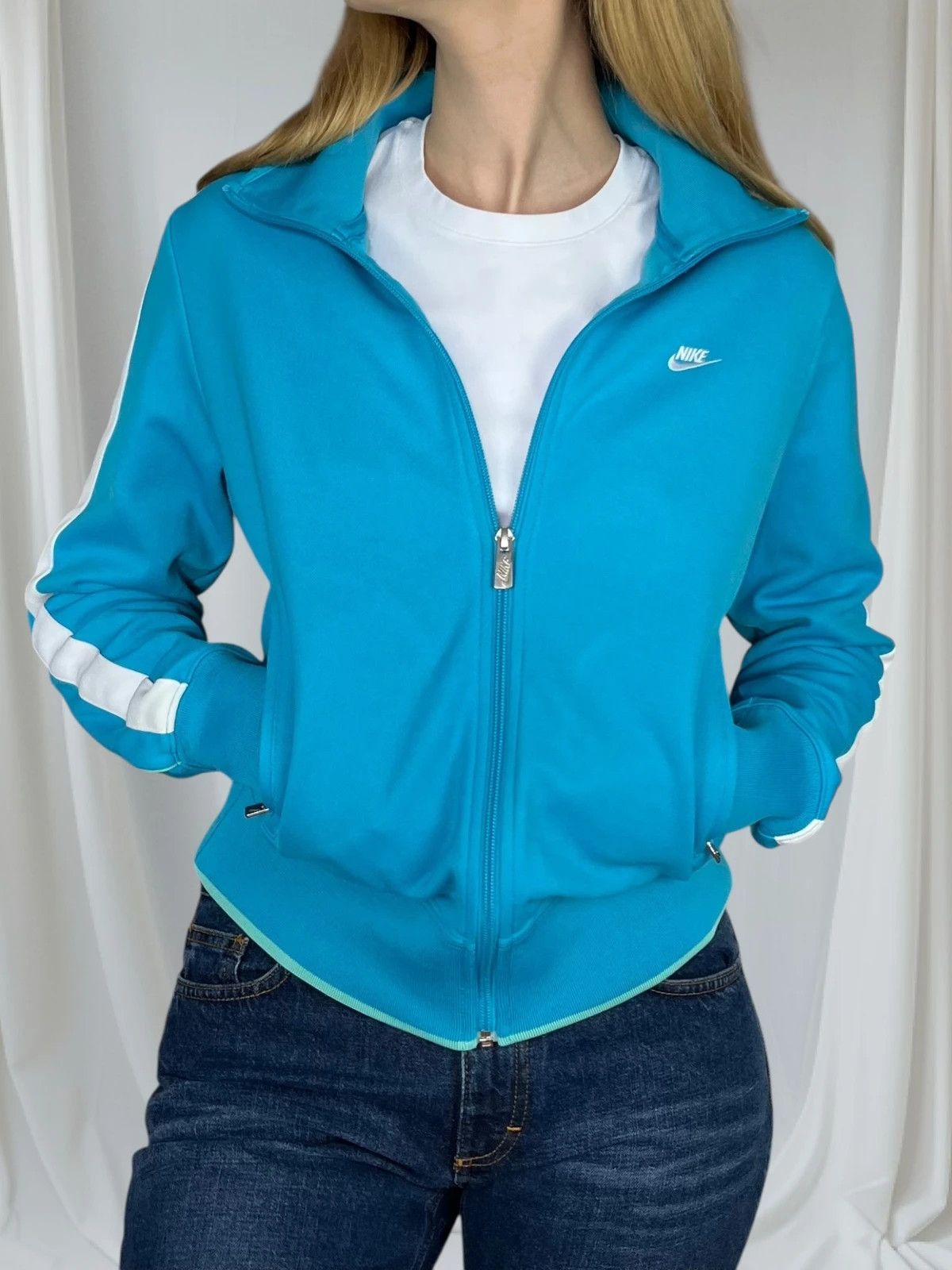 Nike Vintage 00s Nike Blue Womens Track Zip Sweatshirt M Size M / US 6-8 / IT 42-44 - 1 Thumbnail
