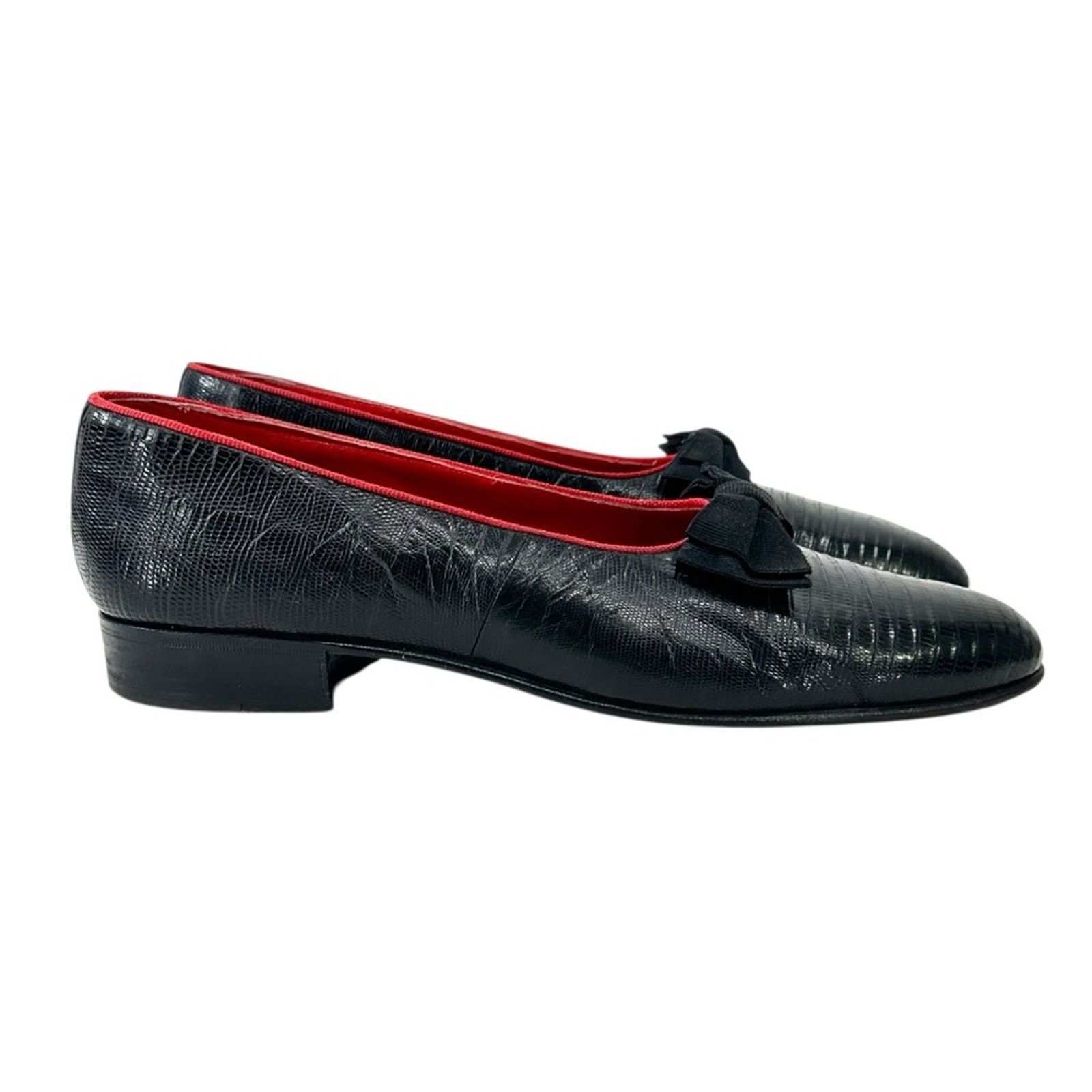 Fratelli Rossetti Black Embossed Leather Opera Bow Dress Shoes Slip On Loafers Size US 9.5 / EU 42-43 - 2 Thumbnail