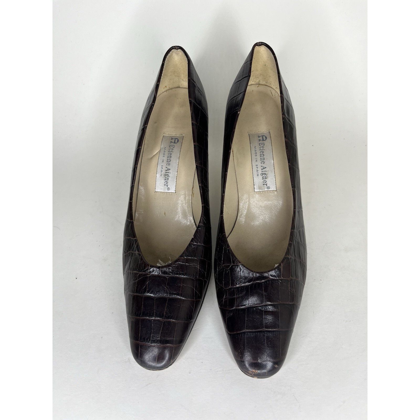 Aigner Etienne Aigner Brown Leather Croc Embossed Heels Women Size Size US 9 / IT 39 - 4 Thumbnail