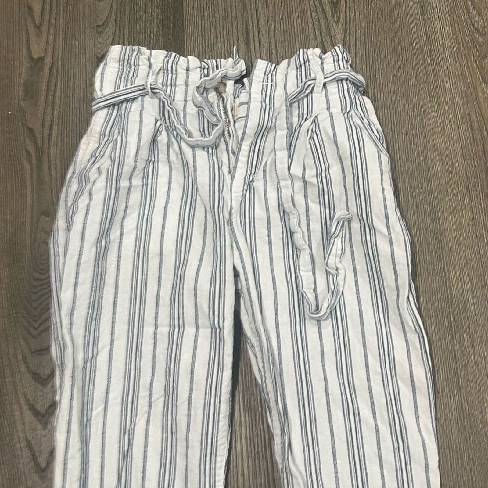 Madewell Madewell Linen Cotton Paperbag Pants White Striped Size 4 Size 27" / US 4 / IT 40 - 3 Thumbnail