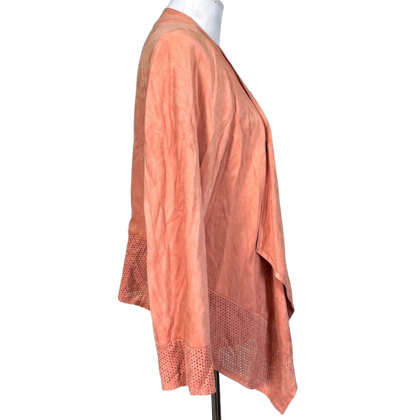 Vintage Chico's Pink Faux Suede Perforated Drape Cardigan Jacket Top Open Front Sz 2 (L) Coatigan Womens Size L / US 10 / IT 46 - 7 Thumbnail