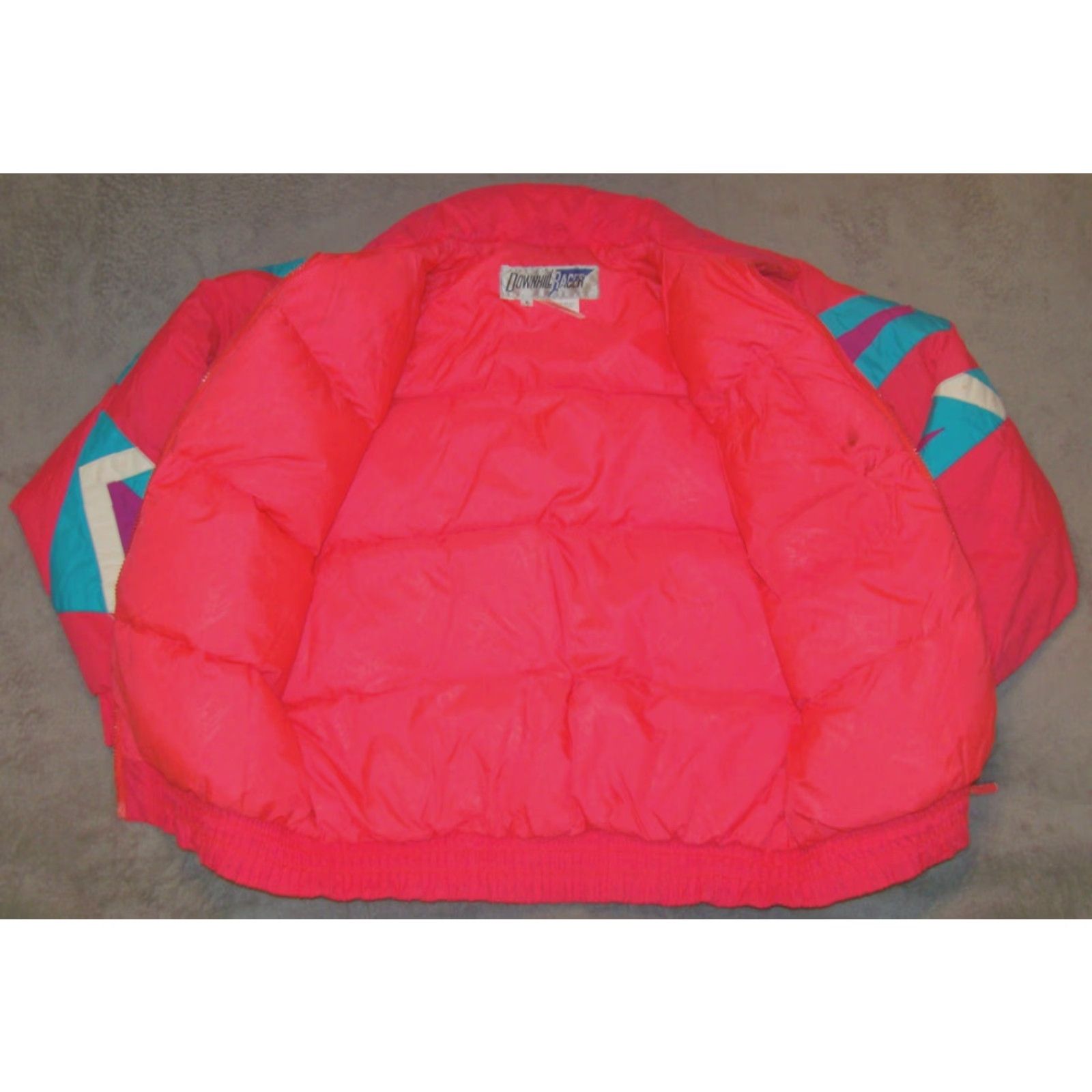 Pinko Vintage Women’s Small Downhill Racer Hot Pink Neon Nylon Down Ski Jacket Coat Size S / US 4 / IT 40 - 5 Thumbnail
