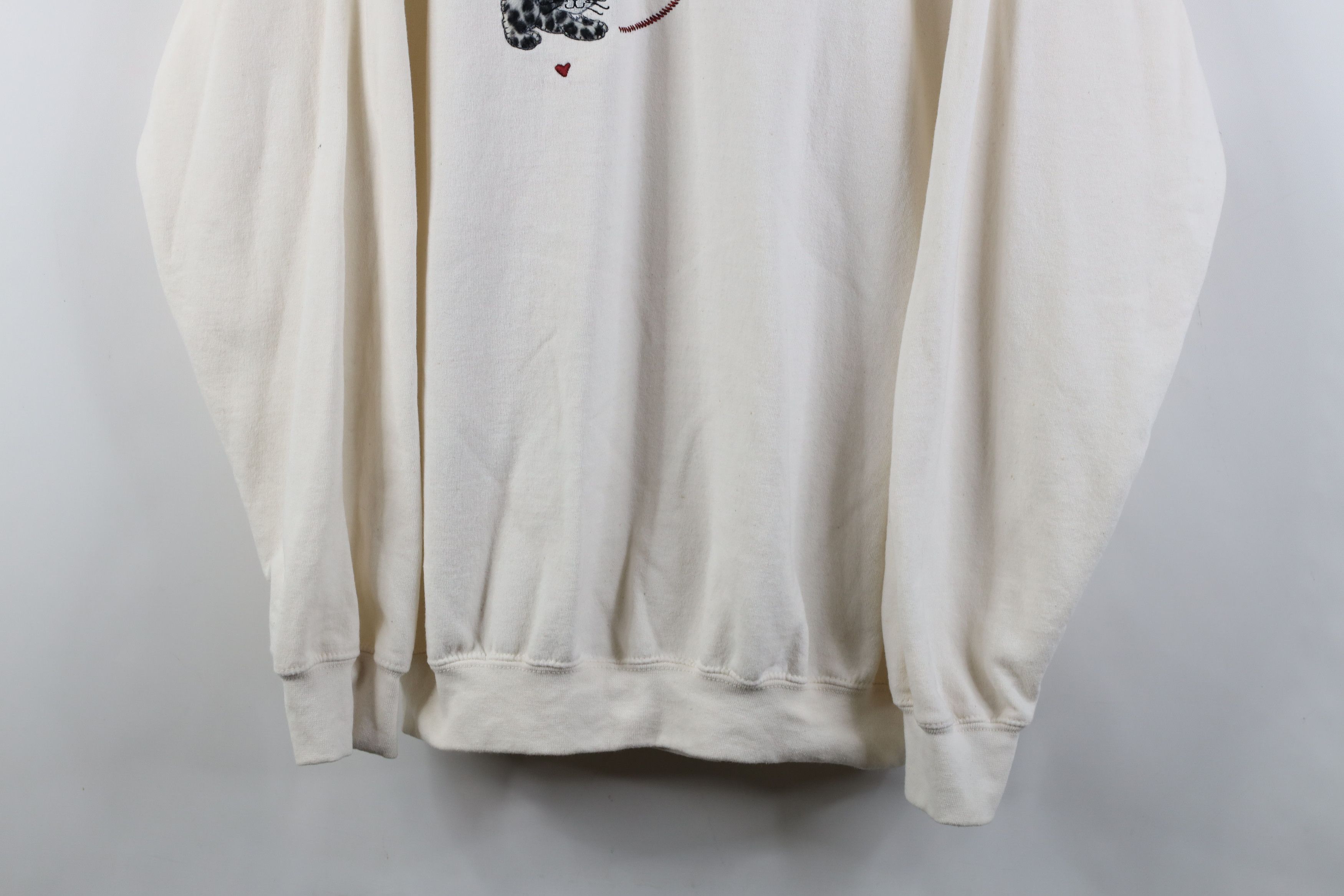 Vintage Vintage 90s Streetwear Cat Kitten Collared Sweatshirt Cream Size L / US 10 / IT 46 - 3 Thumbnail