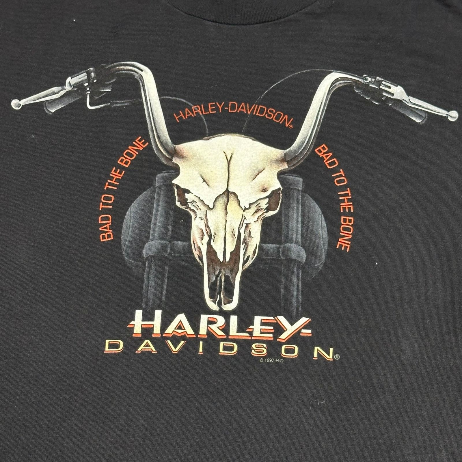Harley Davidson × Vintage Vintage 90s Harley Davidson Bad to the Bone Skull Biker Tee Size US L / EU 52-54 / 3 - 3 Thumbnail