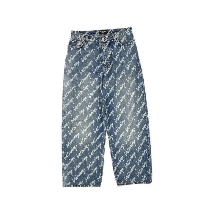 Balenciaga Balenciaga Balenciaga SS22 Logo Printed Loose Denim Pants Size US 27 - 2 Thumbnail