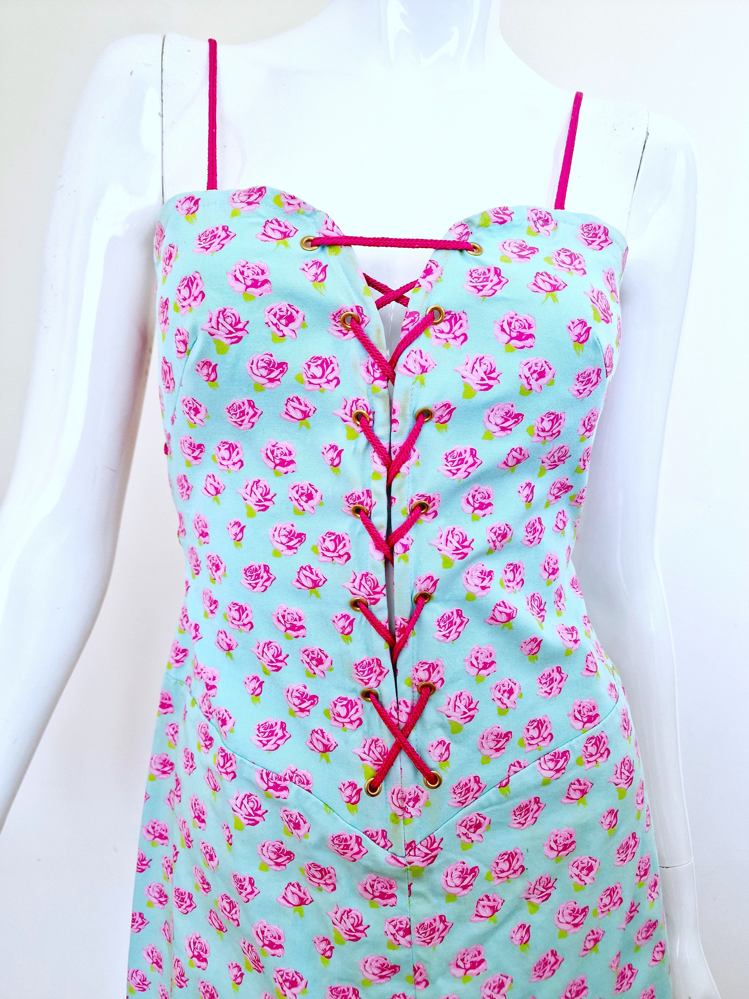 YSL Yves Saint Laurent Rose Corset Bustier Midi Mini Dress