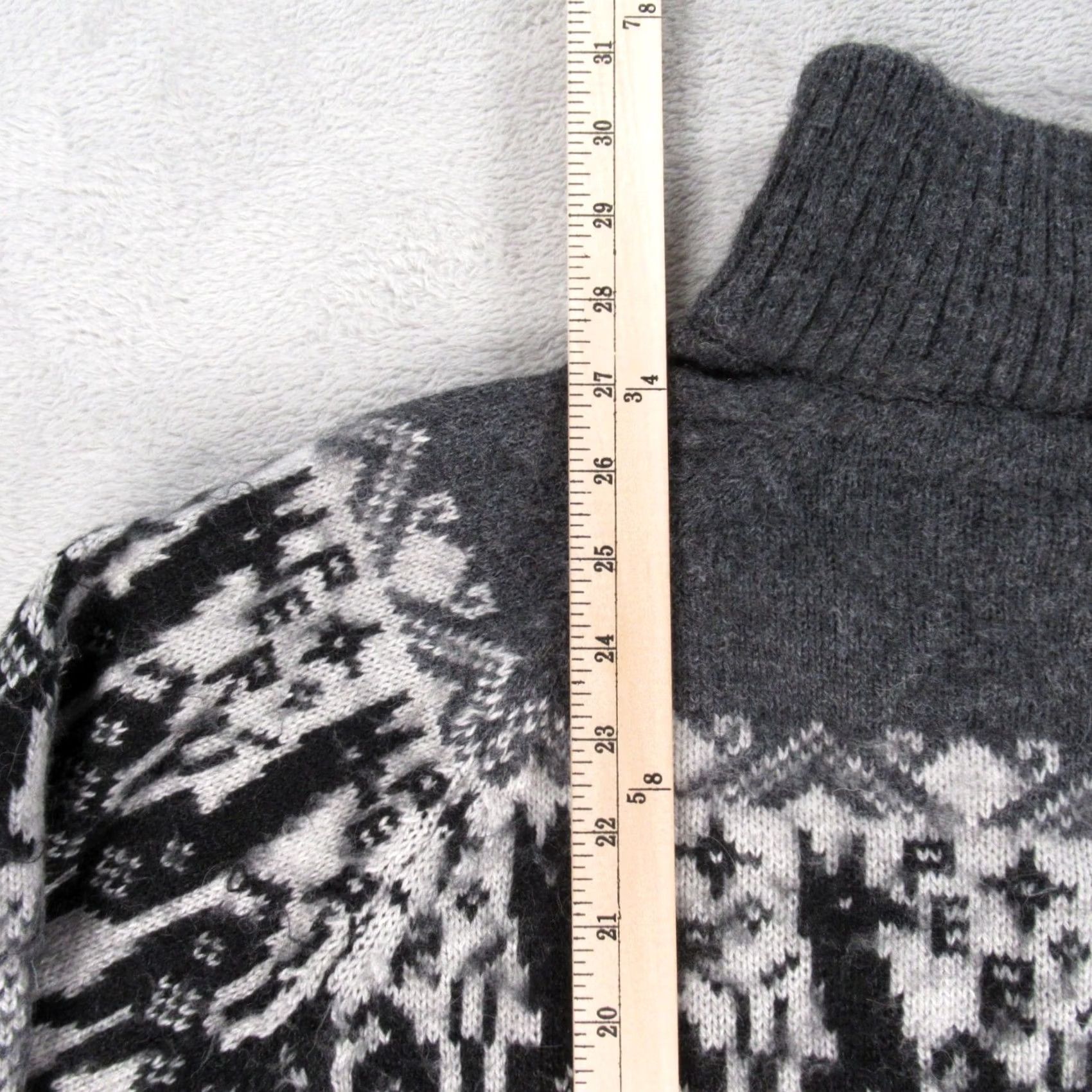 Vintage Wool Sweater Large Gray Animal Print Raglan 1/4 Zip Knit Pullover Mens Size US L / EU 52-54 / 3 - 7 Thumbnail