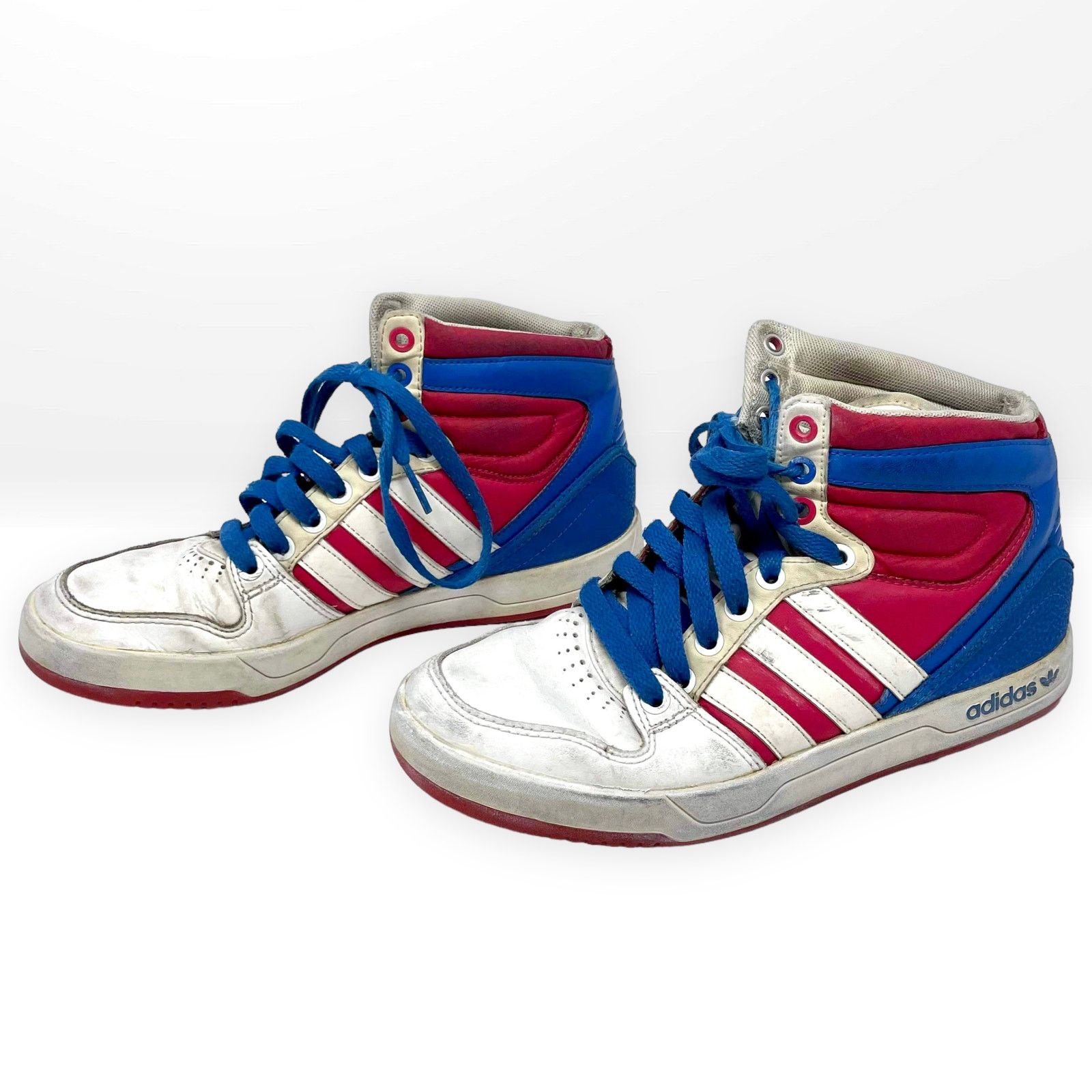 Red white and blue adidas high tops deals