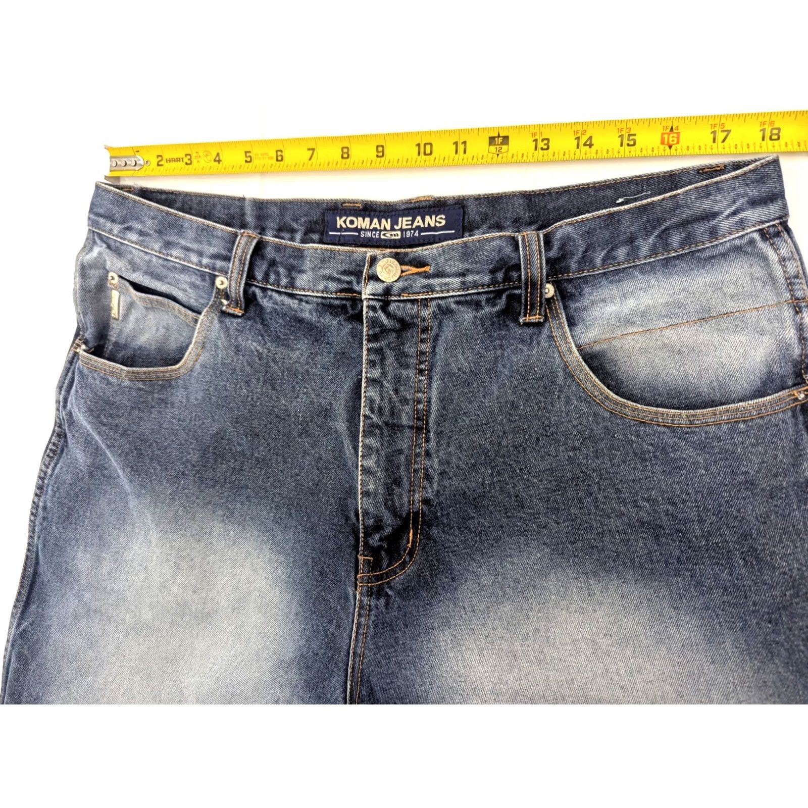 Denime KOMAN Baggy Denim Shorts 38x13 Men Blue Cotton Hip Hop Vintage Vtg Baggy Straight Front Zip Button Pockets 13 Inseam 38 Waist Size US 38 / EU 54 - 6 Thumbnail