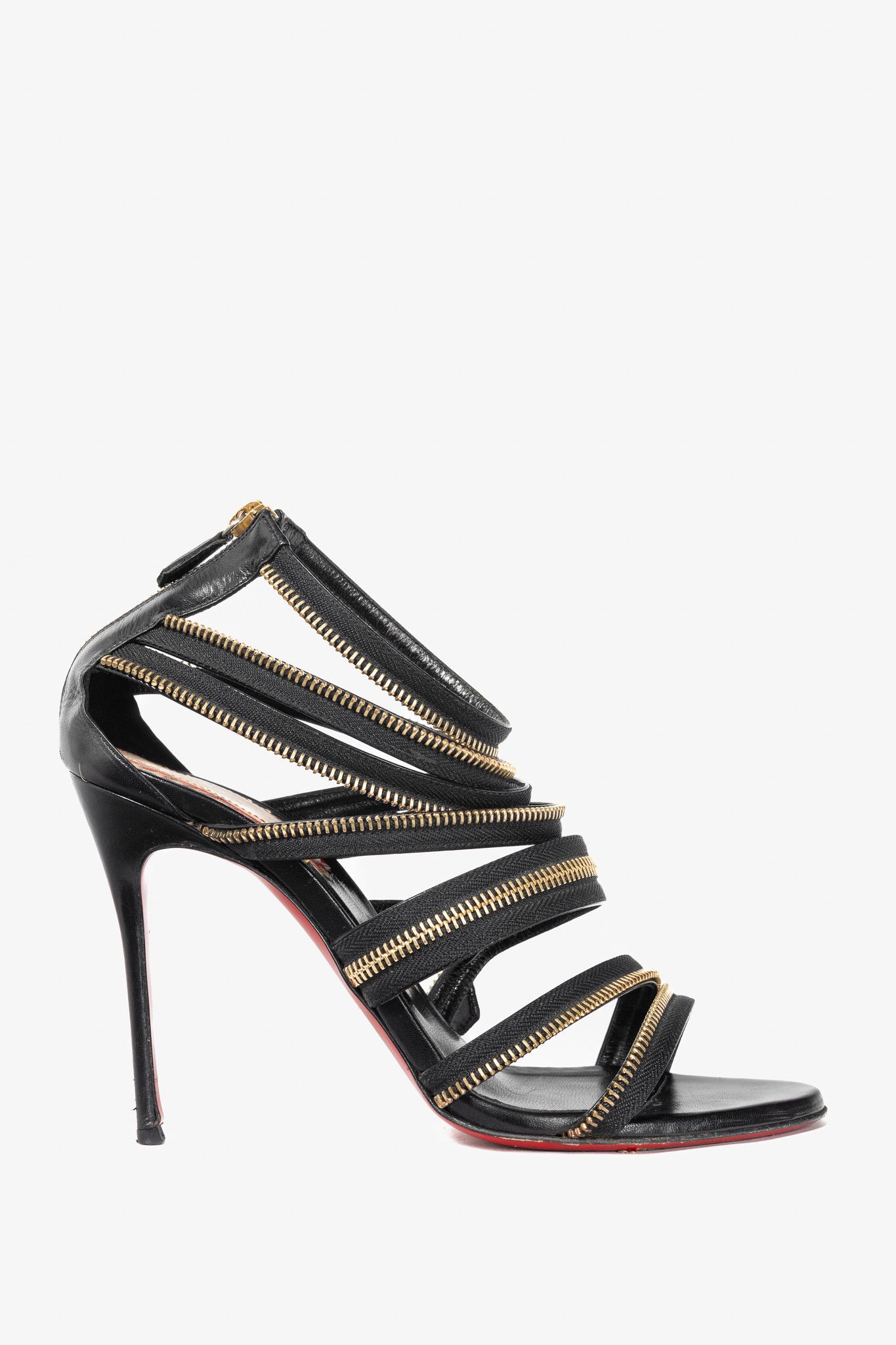 Christian Louboutin Christian Louboutin Unzip 100 Black & Gold Kid Leather Booty Size US 9 / IT 39 - 1 Thumbnail